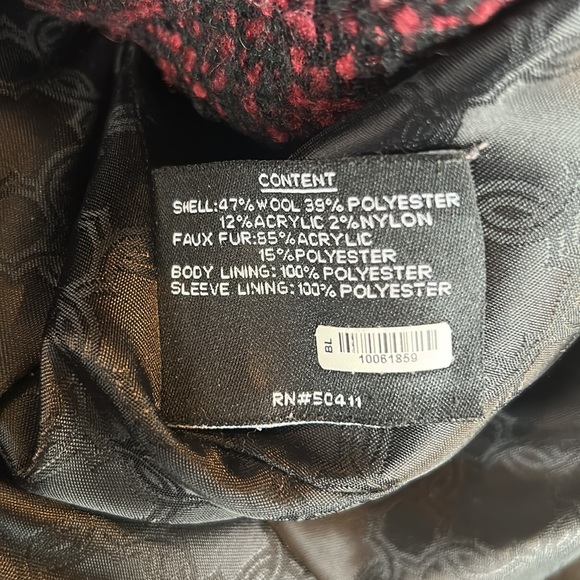 Ivanka Trump Wool Coat red & black w/removable black faux fur collar Womens M - Picture 11 of 12